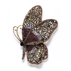 Broche papillon violette en strass