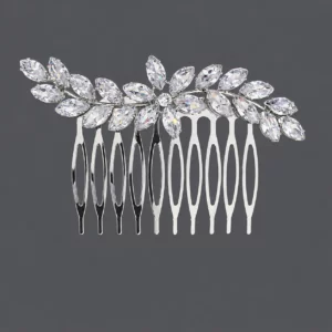 Peigne fleur argent et strass pour coiffure de mariée